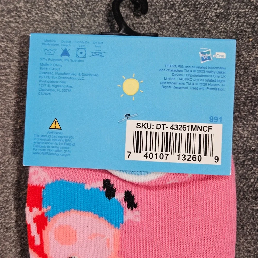 NEW Peppa Pig Pink‎ Crew Socks Mens Shoe Size 6-12 Graphic Logo Novelty